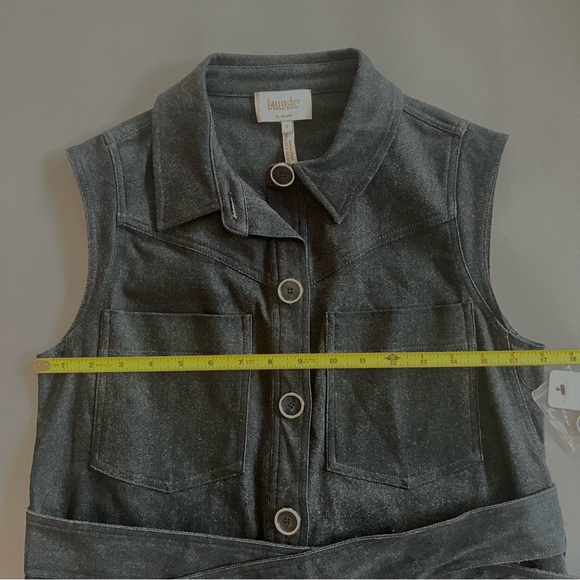 Laundry by Shelli Segal Brushed Cotton Collared Belted Dark Grey Dress Size 2 - Picture 7 of 12